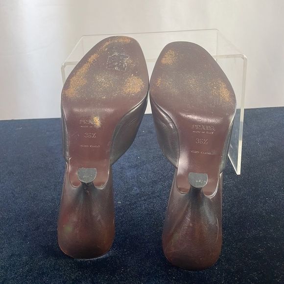 Prada Brown Shaped Mid Heel Mules Sandals - Picture 5 of 6